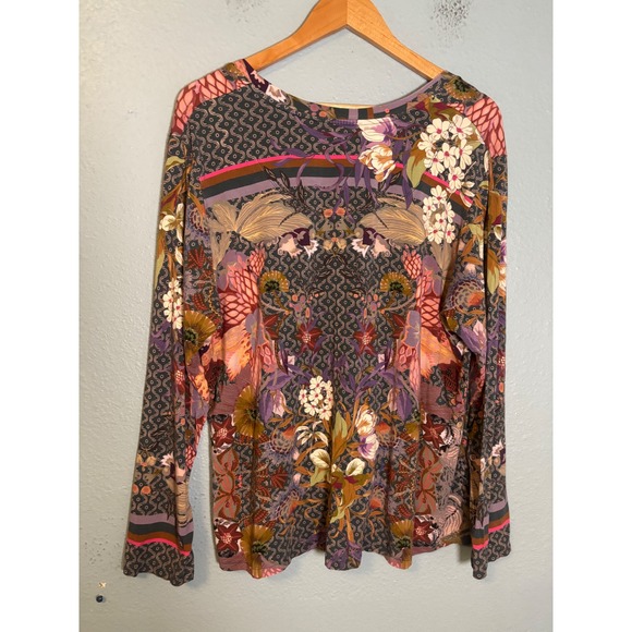 Johnny Was Aran Flower Favorite Long Sleeve V Neck Swing Tee Bamboo Size Small - Picture 6 of 9